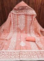 Modal Chanderi Peach Festival Wear Embroidery Work Dress Material